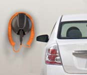 Electric vehicle with a charger attached to a wall