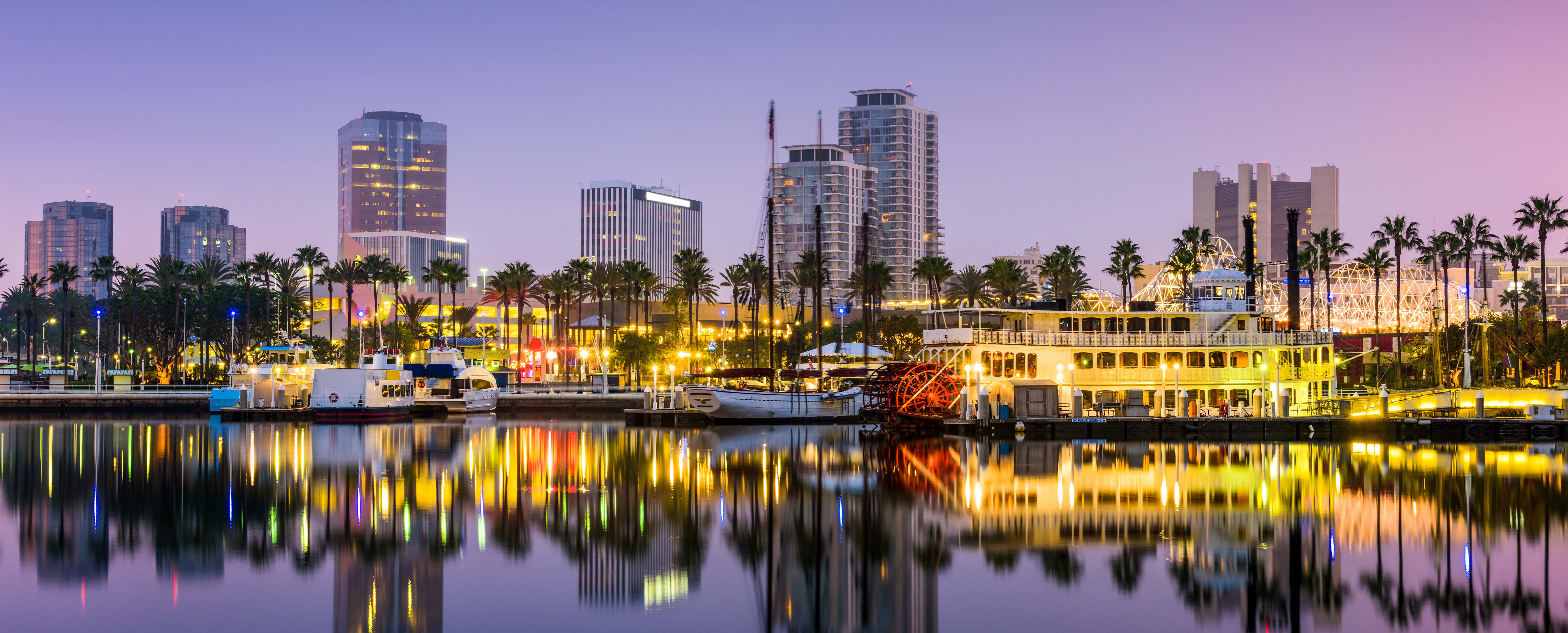 Long Beach, CA skyline at dusk