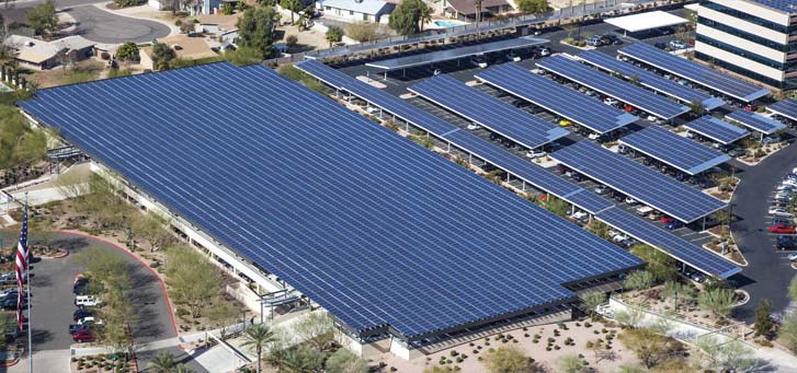 Aerial view of solar parking lot