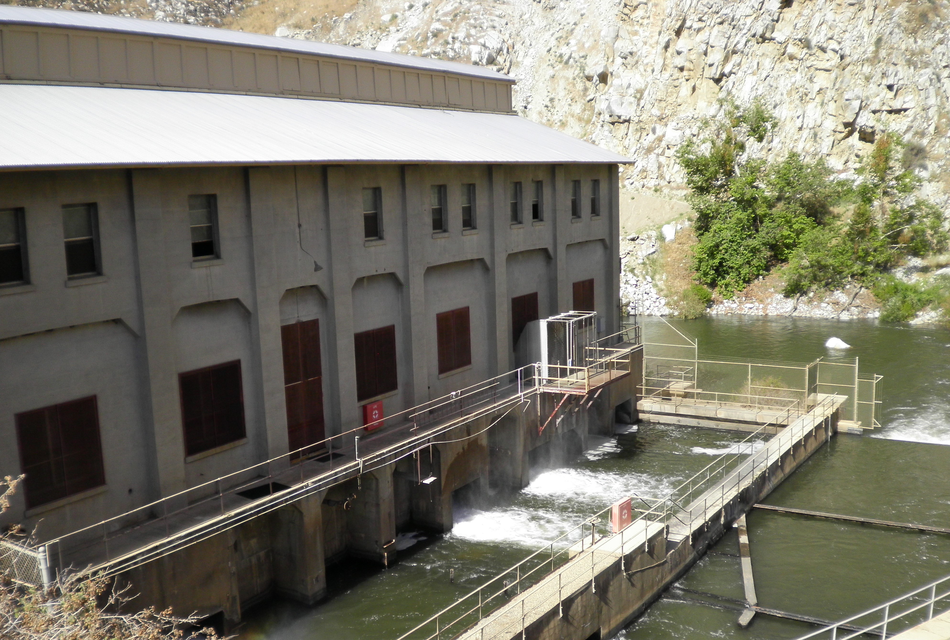 Kern River No. 1 Powerhouse and tailrace, returning water to the Kern River.