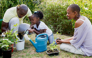 family in summer garden