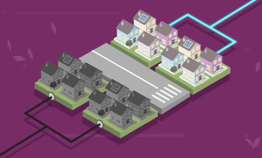 neighborhood powered by 2 different power grids, one with power and the other without