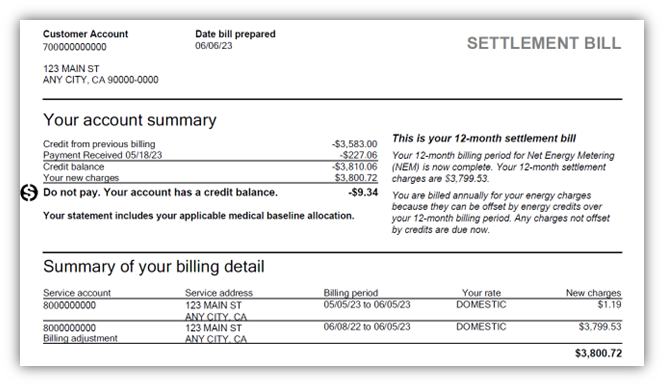 settlement bill sample
