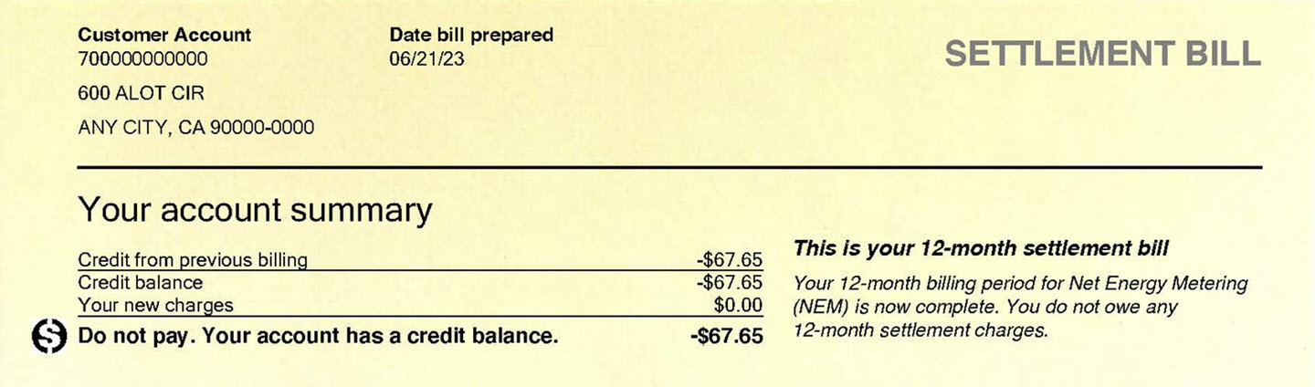 settlement bill sample